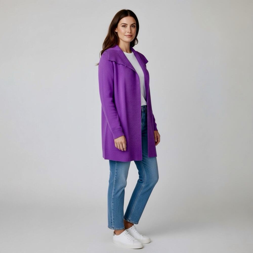 Lauren Ralph Lauren Womens Wool Blend Purple Open Front Cardigan Sweater Midi PL